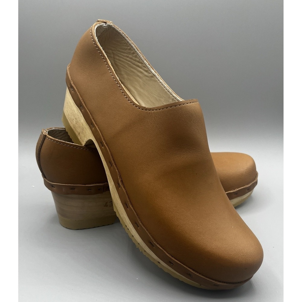 No. 6 Ashby‎ Closed Back Leather Mid Wooden Heel Clog Womens Size 43/ US 12 NWOB - Picture 4 of 11